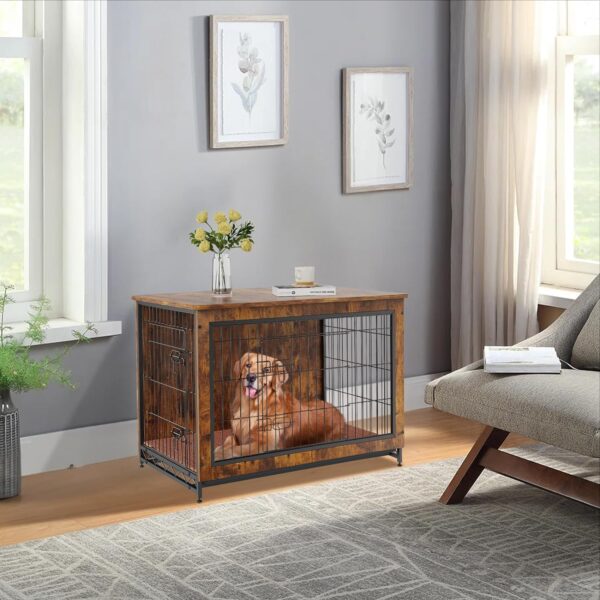 VEVOR Dog Crate Furniture, 38 inch Wooden Dog Crate with Double Doors, Heavy-Duty Dog Cage End Table with Multi-Purpose Removable Tray, Modern Dog Kennel Indoor for Dogs up to 70lb, Rustic Brown - Image 8