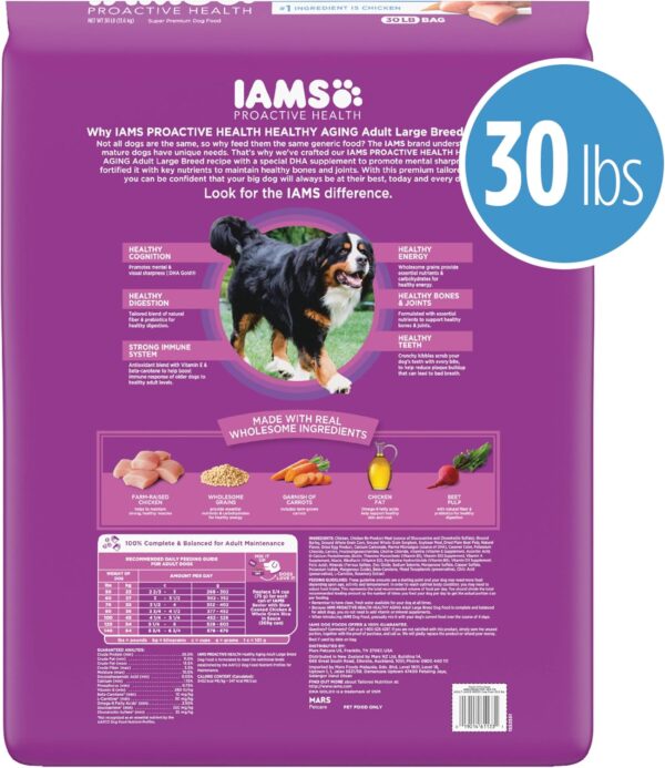 IAMS Healthy Aging Adult Large Breed Dry Dog Food for Mature and Senior Dogs with Real Chicken, 30 lb. Bag - Image 2