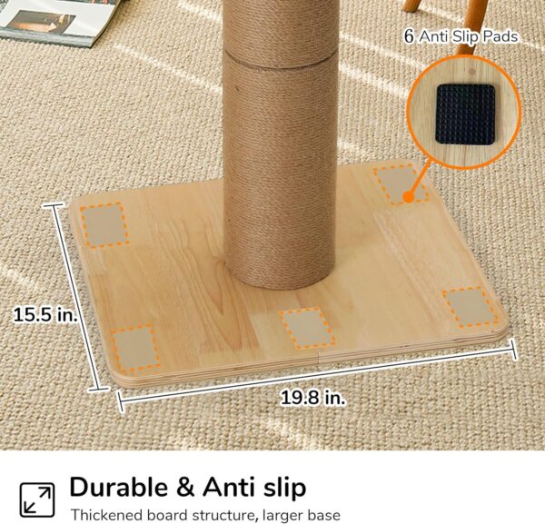 FUKUMARU Cat Scratching Post with Plush Bed, 2 in 1 Tall Kitten Scratch Post with Jute Rope, 5.5 Inch Width Sturdy Claw Scratch Pole with Perch, Cat Tree with Bed for Most Cats - Image 7