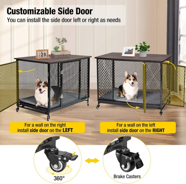 Aivituvin Dog Crate Furniture Movable Side End Table Indoor Dog Kennel for Small Medium Large Dogs Double-Doors Wooden Dog House with Cushion, Tray, Wire Floor(38.6") - Image 5