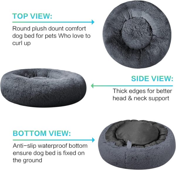 SAVFOX Faux Fur Calming Dog Bed, Small | 23''x23'', Non Skid, Washable, Donut - Image 3