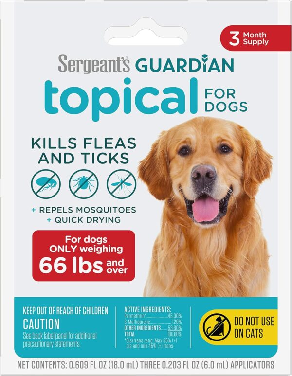 Sergeant's Guardian Flea & Tick Squeeze On Topical for Dogs, 66+ lbs., 3 Count - Image 2