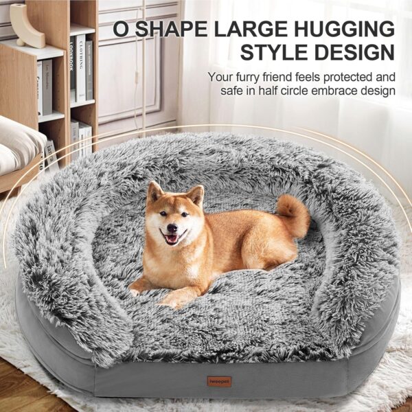 3.7 inch Thickened Orthopedic Dog Beds for Large Dogs,Supportive Dog Sofa Bed with 28D Egg-Crate Foam, Removable Washable Plush Cover, Waterproof Lining, Half-Round Design for Puppy, Senior Dog - Image 2