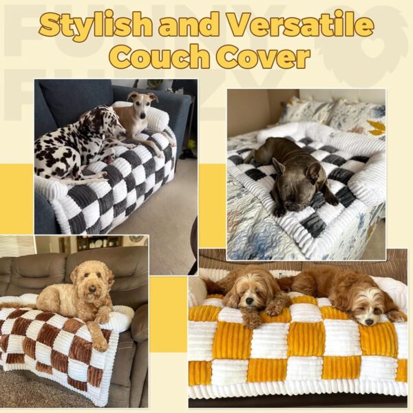 Pet Couch Covers for Sofa, Small Dog Couch Cover Bed Cozy Cream Plaid Washable Pet Mat for Furniture Protector Sofa Cover for Dogs Cats, Small, Black - Image 7