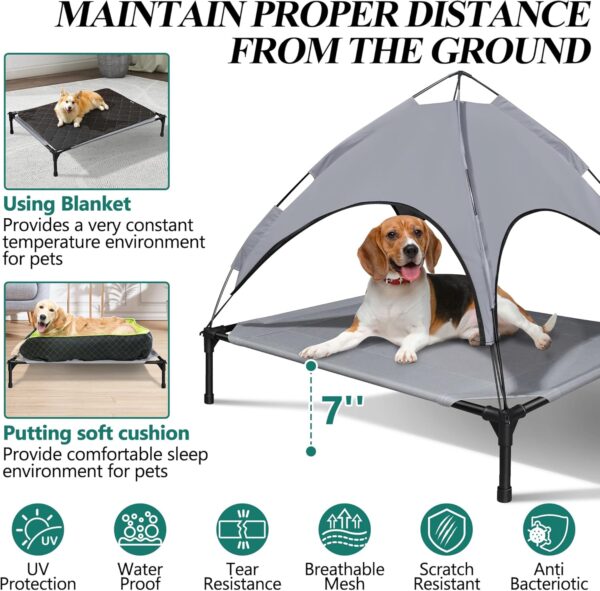 Elevated Dog Bed with Canopy - Oxford Fabric Pet Bed with Iron Frame, Portable & Easy Assemble, Sunshade, 42x30x35 Inch, Grey - Image 7