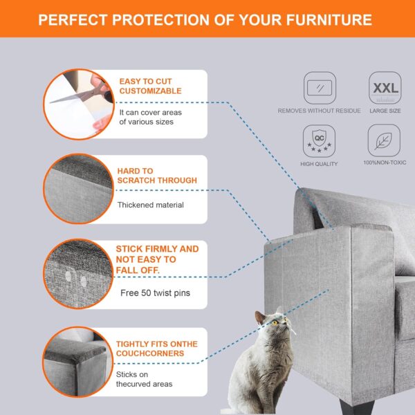 20Pack Anti Cat Scratch Furniture Protector - Large Size 17x12 inch Couch Corner Protectors for Cats Tape - Anti Scratching Sticky Tape Cat Repellent Mat, Furniture and Door Protection - Image 4