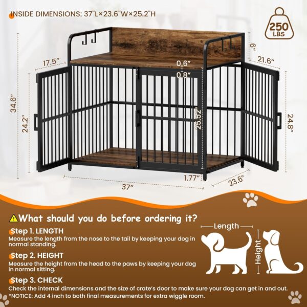 Large Dog Crate Furniture for Large Dogs, 37" Wooden Heavy Duty Dog Kennel with Double Doors, Decorative Pet House Dog Crates Side End Table Indoor(37" W×23.6" D×25.2" H) - Image 5