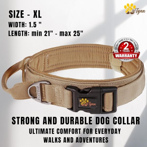 ADITYNA - Tactical Dog Collar for Extra-Large Dogs - Soft Padded, Heavy Duty, Adjustable Big Dog Collar with Handle for Training and Walking (Extra-Large: Fit 21-25" Neck, Brown) - Image 2