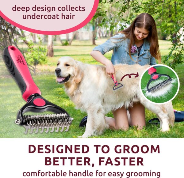 Pat Your Pet Deshedding Brush - Double-Sided Undercoat Rake for Dogs & Cats - Shedding Comb and Dematting Tool for Grooming, Extra Wide - Image 6