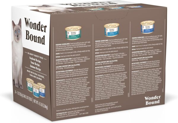 Amazon Brand - Wonder Bound Wet Cat Food, Gravy, Variety Pack (Seafood, Tuna, Salmon), 3 Ounce (Pack of 24) - Image 2