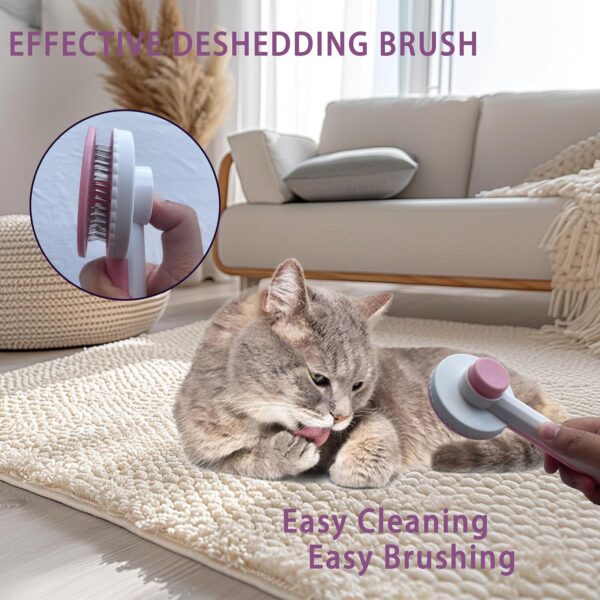 Cat Brush Grooming Kit 6pcs - Cat Brushes for indoor Cats Shedding, Dog Brushes Kit for Small Dogs,Cat Brushes for Shedding for Long Haired Cats, Pet Self Cleaning Kit with Flea Comb Set Pink - Image 3