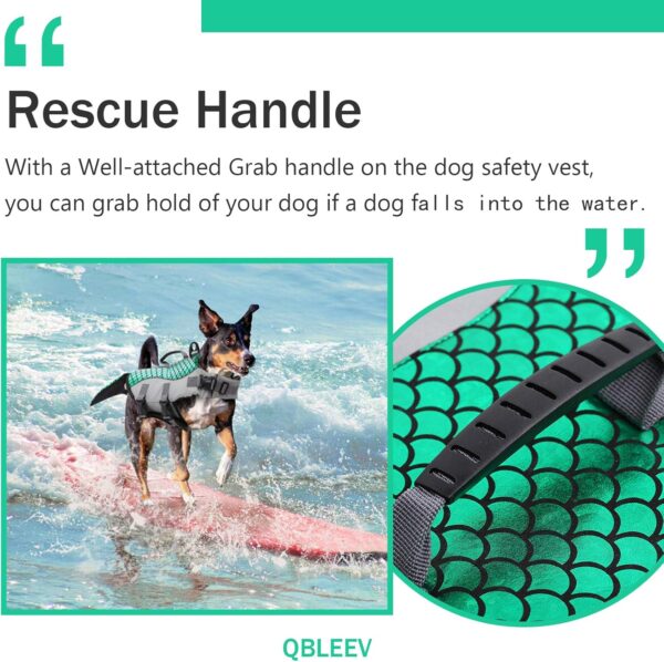 Dog Life Jacket for Large Dogs, Dog Safety Jacket Dog Life Vest for Swimming Boating Kayaking, Mermaid Dog Lifejacets Dog Floatation Vest, Dog Pool Float Dog Water Vest for Lab Huskies, Green, Large - Image 4