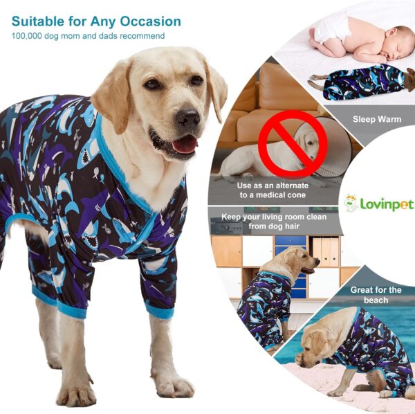 LovinPet Large XXL Dog Clothes - Pet Anxiety Relief, Anti-Shedding Dog Pajamas, Lightweight Stretchy Fabric, Whale Hello There White Print, Large Dog Pjs, Pitbull Clothes All Season /2XL - Image 4