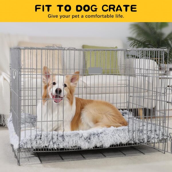 Large Dog Bed Crate Pad Mat for Dog Cages Fluffy Washable Dog Bed for Large Medium Size Dog Soft Kennel Pad Anti-Slip Pet Bed,35" x 23",Grey - Image 4