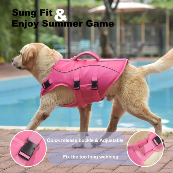 Dog Life Jacket, Reflective Dog Harness Life Vest with Rescue Handle for Swimming Boating, Adjustable High Buoyancy Flotation Swim Vest for Small Meium Large Dogs - Pink, M - Image 6