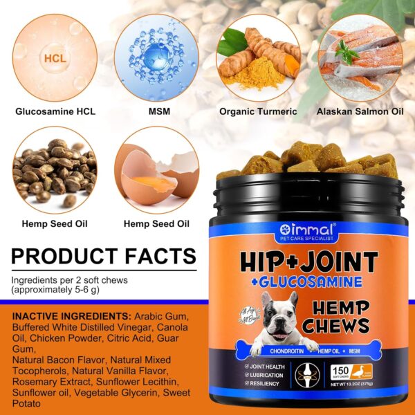 Hemp Hip and Joint Supplement for Dogs, 150 Dog Joint Pain Relief Treats, Glucosamine for Dogs, Hip & Joint Supplement w/MSM + Chondroitin + Omega 3, Mobility & Flexibility Support - Image 5