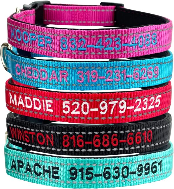 Custom Reflective Dog Collars with Embroidered Name and Phone Number, Soft Neoprene Padded Breathable Nylon Personalized Pet Collar Adjustable for Large Medium Small Dogs