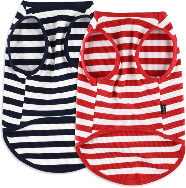 Dog Shirt Striped Clothes Stretchy Vests for Small Medium Large Dogs Boy Girl Cat Apparel Soft Cotton Puppy T-Shirts Lightweight Pet Tank Top Kitten Outfit Pack-2 Red & Blue M