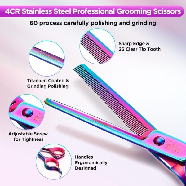 Gimars Professional 4CR Stainless Steel 6 in 1 Grooming Scissors for Dogs with Safety Round Tip, Heavy Duty Titanium Coated Pet Grooming Scissor for Dogs, Cats and Other Animals - Image 3