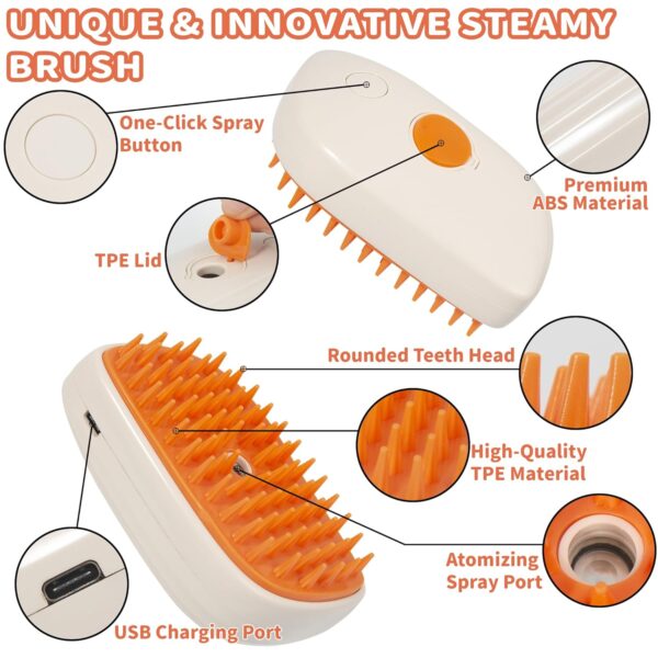 3 in 1 Steam Cat Hair Brush: Spray, Massage and Bath Cleaning for Dogs and Cats, Soft Silicone Brush for Hair Removal, Self-Cleaning Feature for Easy Use - Image 3