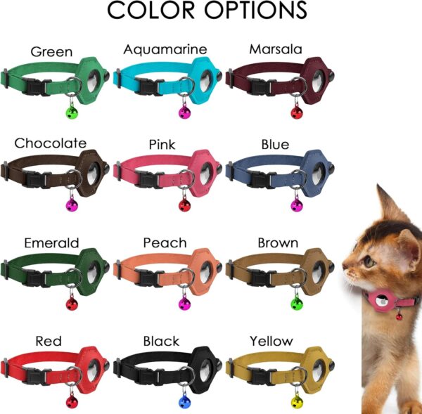 Breakaway Leather Airtag Cat Collar with Bell - Soft Pet Collar with Apple Air Tag Holder - Adjustable GPS Collars for Girl Boy Cats Kitten Puppy - Lightweight and Cute (Yellow) - Image 3