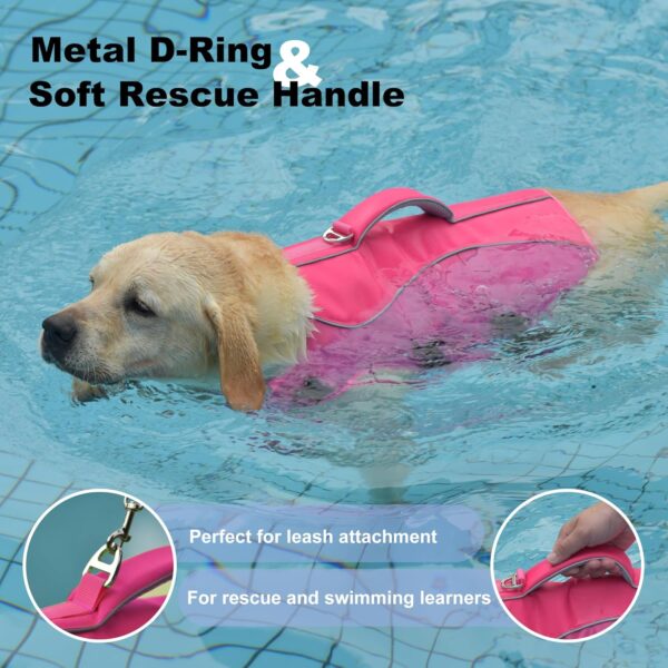 Dog Life Jacket, Reflective Dog Harness Life Vest with Rescue Handle for Swimming Boating, Adjustable High Buoyancy Flotation Swim Vest for Small Meium Large Dogs - Pink, M - Image 5