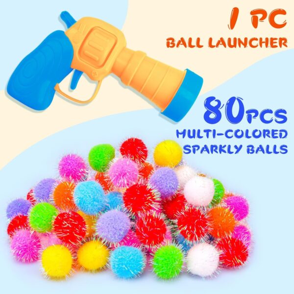 BooTaa Pet Toys, Interactive Cat Toy Set, 80pcs Glitter Pom-Poms Cat Ball Toy with 1 Launcher, Safe Soft Cat Toy Balls for Fetch, Training, Playing - Image 2