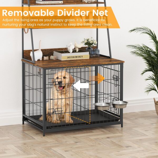 Furniture Style Dog Crate, Indoor Basic Dog Cage with 3-Layer Storage Shelves, Flip-up Top End Table Dog Cage, Dog Kennel Furniture with Adjustable Bowls, 37.4" L x 24.4" W x 57.1" H,Brown - Image 2