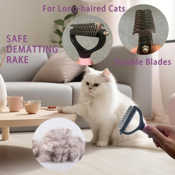 Cat Brush Grooming Kit 6pcs - Cat Brushes for indoor Cats Shedding, Dog Brushes Kit for Small Dogs,Cat Brushes for Shedding for Long Haired Cats, Pet Self Cleaning Kit with Flea Comb Set Pink - Image 4