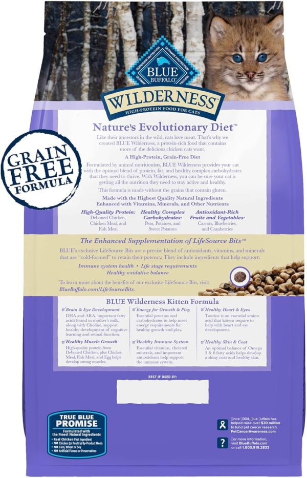 Blue Buffalo Wilderness Natural Kitten Dry Cat Food, with DHA and ARA to Support Brain and Eye Development, High-Protein and Grain-Free Diet, Chicken, 5-lb. Bag - Image 2