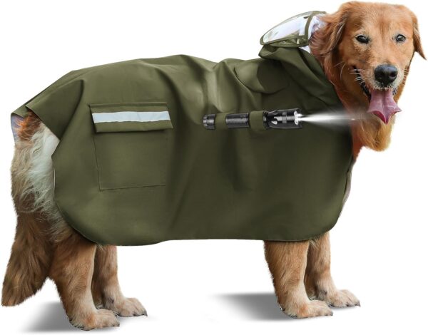 Dog Raincoats for Large Dogs Waterproof Dog Hoodies Adjustable Dog Rain Jacket Poncho Detachable with Hood Fixable Flashlight Design for Night Dog Walking Safety-Size L to 4XL- Army Green- XL