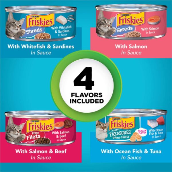 Purina Friskies Wet Cat Food Variety Pack, Fish-A-Licious Shreds, Prime Filets & Tasty Treasures - (Pack of 32) 5.5 oz. Cans - Image 2