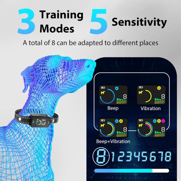 2 Pack Dog Bark Collar &Dog Training Clickers,Smart Anti Barking Dog Training Collar with 8 Adjustable Sensitivity IP67 Waterproof Buzzer Vibration Shock,for Large and Medium Sized Small Dogs - Image 3