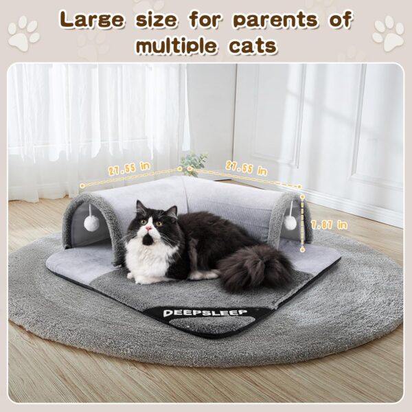 Cat Tunnel Bed for Indoor Cats, 2in1 Cat Bed and Tunnel Cat Toys,27.55IN Large Size Cat Carpet Tunnel Suitable for All Seasons, Detachable, Washable for Cats and Small Pets&Grey - Image 3