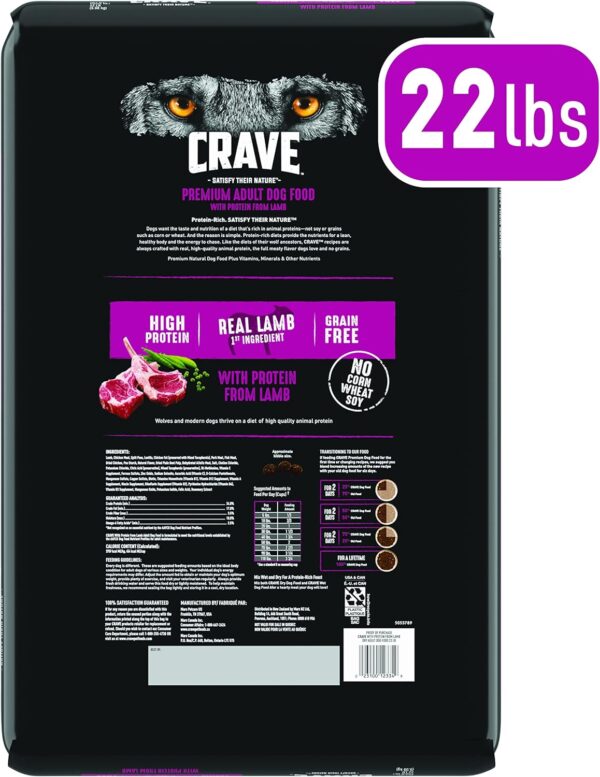 CRAVE Grain Free High Protein Adult Dry Dog Food with Lamb, 22 lb. Bag - Image 2