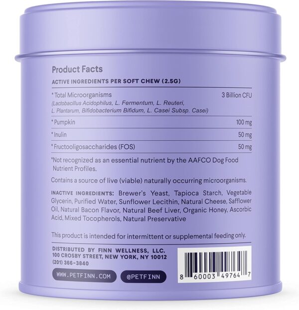 Finn Digestive Probiotics for Dogs - Complete Digestive System Support with Pumpkin, Prebiotics, & Live Probiotics - Vet Recommended & Made in The USA - 90 Soft Chews - Image 4