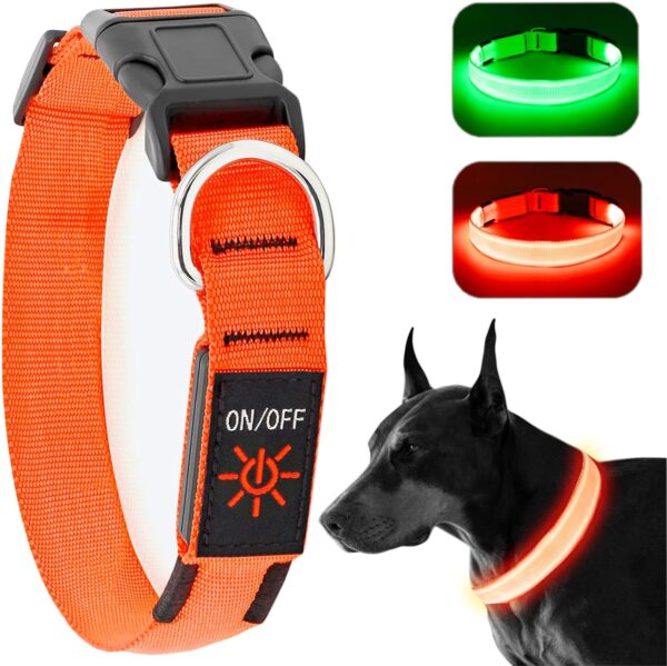 Light Up Dog Collar at Night, Led Dog Collar Adjustable, Lighted Dog Collar Rechargeable Waterproof, Dog Lights for Night Walking, Glow in The Dark Dog Collars Light for Medium Large Dogs OL