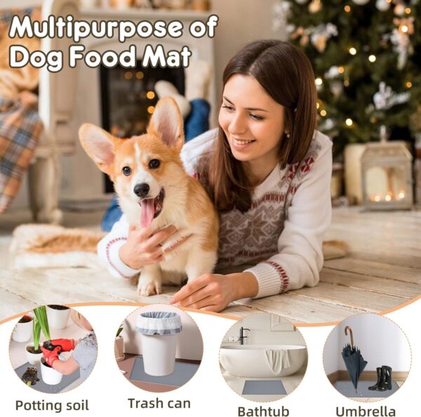 Dog Cat Food Mat Dog Feeding Mat for Food and Water Silicone Pet Food Mat Dog Water Bowl Mat Dog Food Dish Mats for Floors Waterproof Nonslip Dog Placemat Tray to Stop Messes on Floor - Image 7