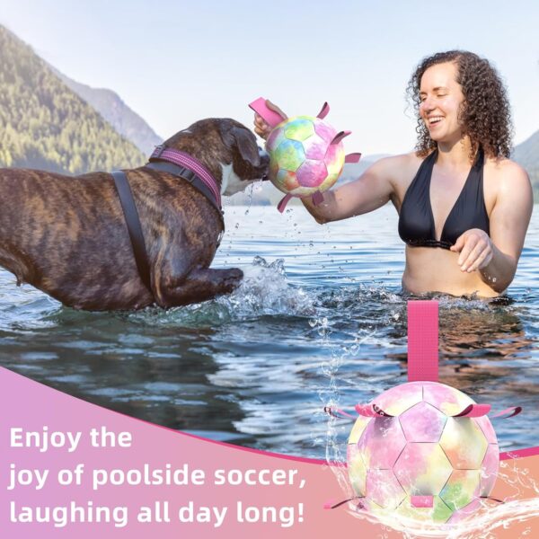 Dog Toys Soccer Ball with Straps, Puppy Balls Dog Balls for Small Medium Dogs, Dog Water Toys Pool Toys, Puppy Dog Birthday Gifts, Rainbow（6 Inch） - Image 2