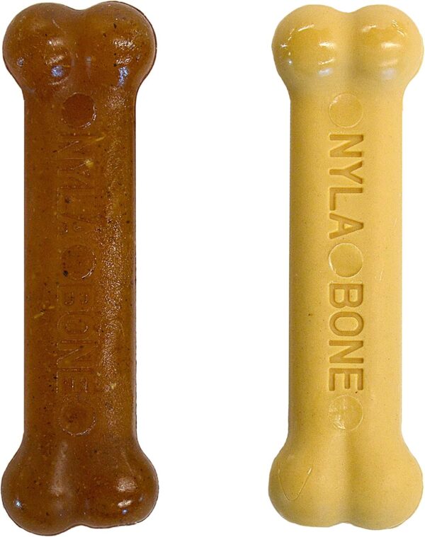 Nylabone Classic Puppy Chew Toy Twin Pack - Puppy Chew Toys for Teething - Puppy Supplies - Chicken & Peanut Butter Flavor, X-Small/Petite, 2 Count (Pack of 1)