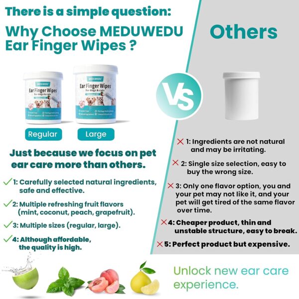 Ear Cleaner Finger Wipes 60 Counts, Dog Ear Cleaner, Grooming Kit Care for Dogs and Cats, Soft & Easy Otic Cleaning Pads, Remove Wax, Dirt & Stop Smelly, Itchy, Non-Irritating, Peach Scent - Image 5