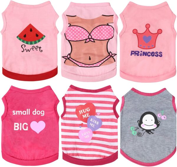 6 Pieces Dog Shirt Puppy Sweatshirt Pet Sleeveless Vest Dog Clothes Doggy Female Apparel for Small to Medium Dogs Puppy Cat(Cute Patterns,L Size)