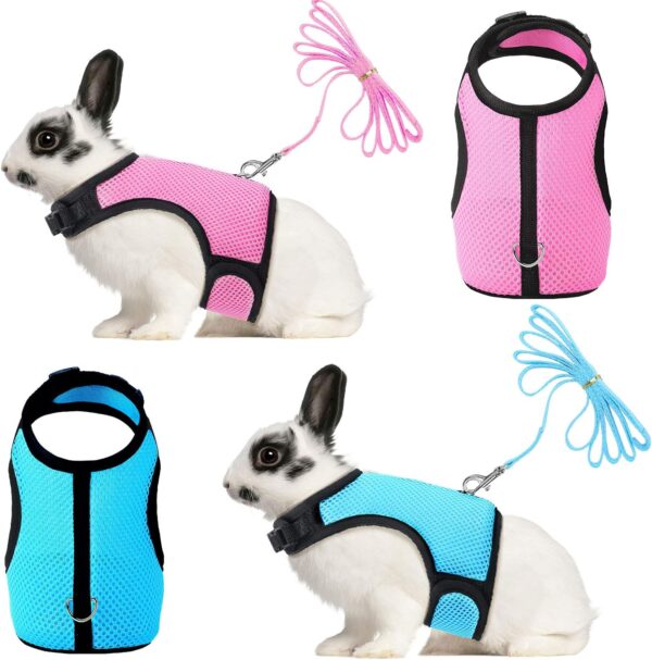 SATINIOR 2 Pieces Bunny Rabbit Harness with Leash Cute Adjustable Buckle Breathable Mesh Vest for Kitten Puppy Small Pets Animal Walking Accessories