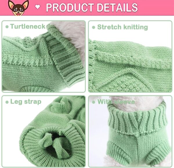 2 Pieces Chihuahua Clothes Dog Clothes for Small Dogs Girl Dog Sweaters for Small Dogs Cute Puppy Cat Clothes Turtleneck Thick Warm Clothes for Yorkie Cat Extra Small Dog Clothes (XX-Smal) - Image 5