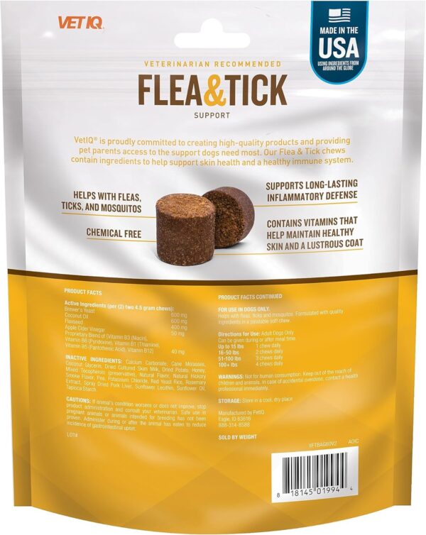 VetIQ Flea & Tick Support for Dogs, Flea and Tick Chewable for Dogs, Supports Dog's Natural Flea Defenses, Free of Added Chemicals and Garlic, Hickory Smoke Flavor, 60 Count - Image 2