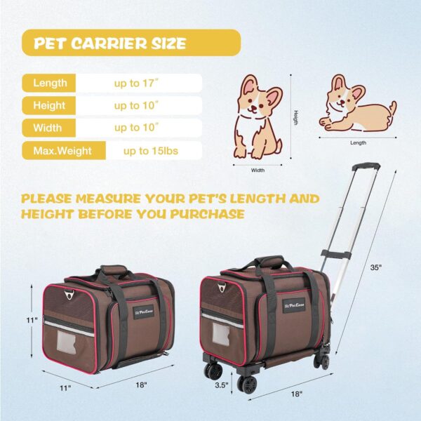 Cat Carrier with Detachable Wheels,2 Sides Expandable Airline Approved Rolling pet Carrier for Puppies and Cats,Pet Travel Carrier for Flight Camping Outdoor, Coffee - Image 2