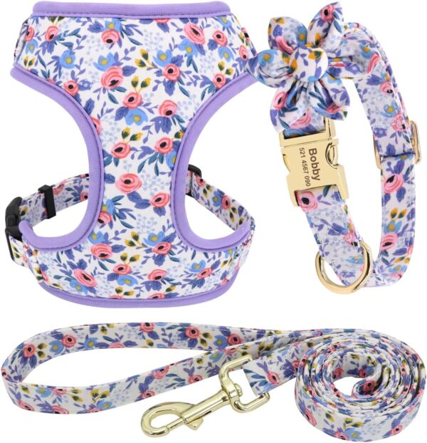 Beirui Cute Girl Dog Collars, Harnesses & Leashes Set - Personalized Dog Collar and Leash Set with Detachable Flower - Soft Mesh Dog Vest Harness Adjustable for Small Medium Large Dogs (Blue,XS)