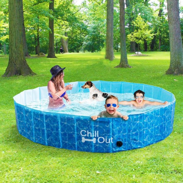 ALL FOR PAWS 63" Dog Pool for Large Dog Dog Swimming Pool Foldable Pool Dog Tub Outdoor Pool with MDF Board Inside and Anti-Skid Inner Layer Suitable for Dog - Image 9