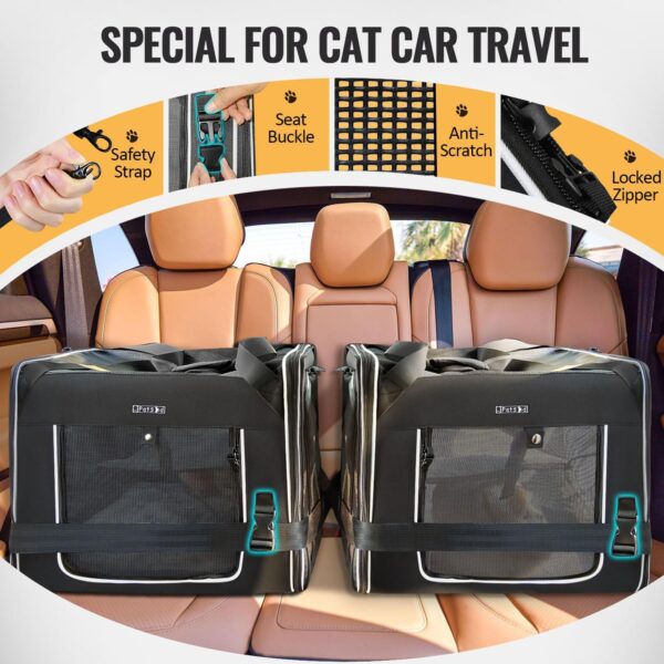 Combinable Pet Carrier for Large Cat or Medium Dog, 18"x17"x17" Large Cat Carrier for Car Travel, 2 Small Pet Soft Carrier with Food Bag, Bowl and Safety Locking Zippers for Vet, Camping - Image 6