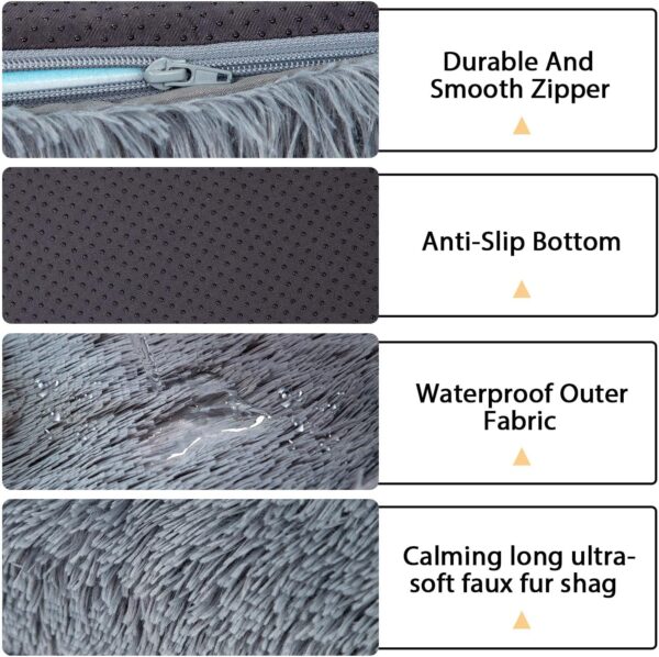 2 in 1 Calming Dog Beds for Medium Dogs, Dual Layer Orthopedic Egg Crate Foam & Memory Foam Faux Fur Shag Pet Mattress Warming Rectangle Cuddle Bed Comfy Anti Anxiety, Washable Cover Anti-Slip - Image 3